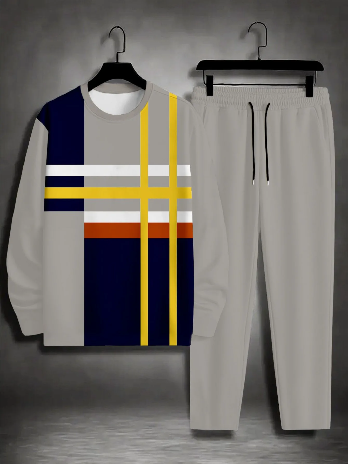 طقم بغطاء للرأس عصري مطبوع رقميًا للرجال مكون من قطعتين #4