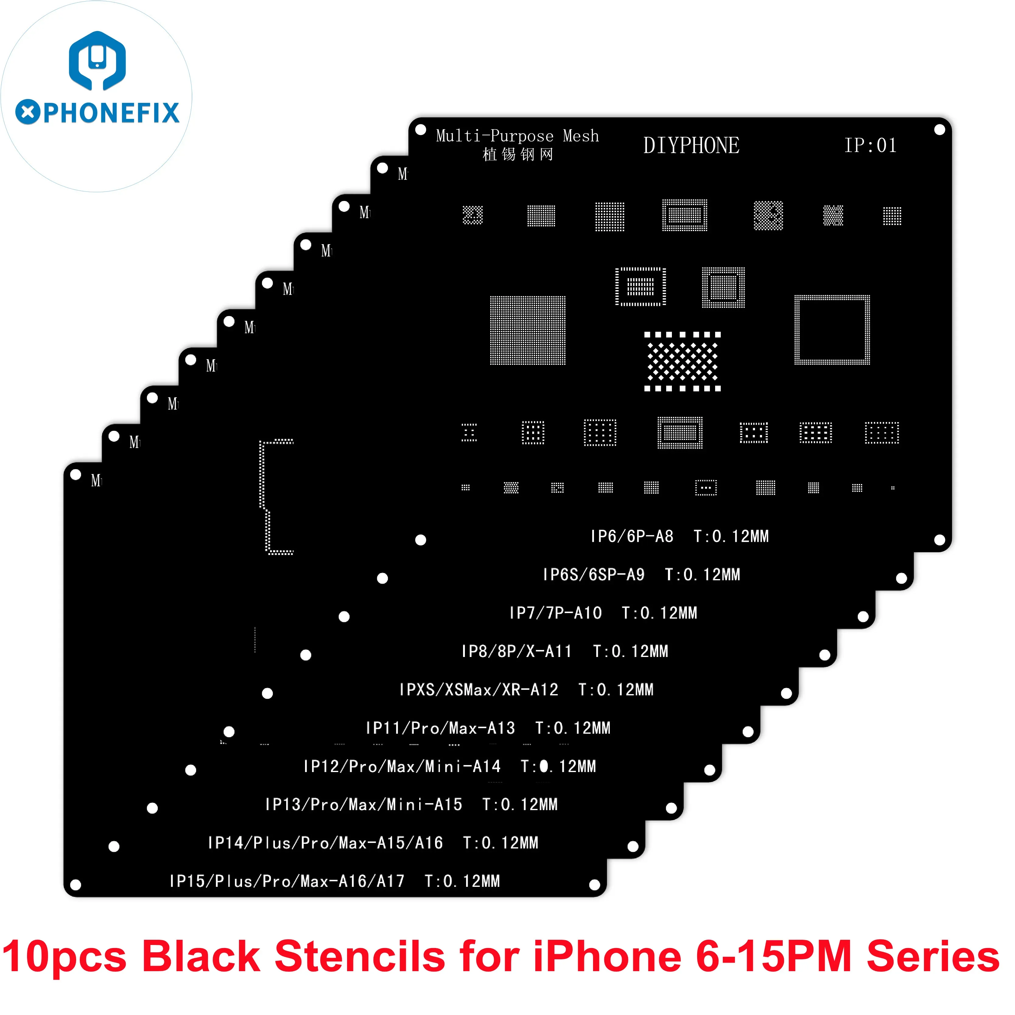 DIYPHONE BGA Reballing Stencil Kit สําหรับ iPhone/ Huawei/Samsung/ XIAOMI CPU ชิป IC เมนบอร์ดดีบุกปลูกบัดกรีเหล็กสุทธิ