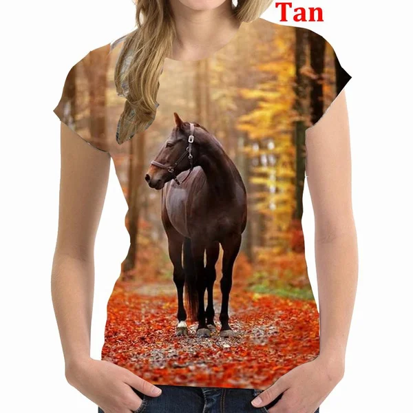 Women's Short Sleeve 3D Printing T-shirt Horse Pattern T-shirt Women's Casual Short Sleeve T-Shirt