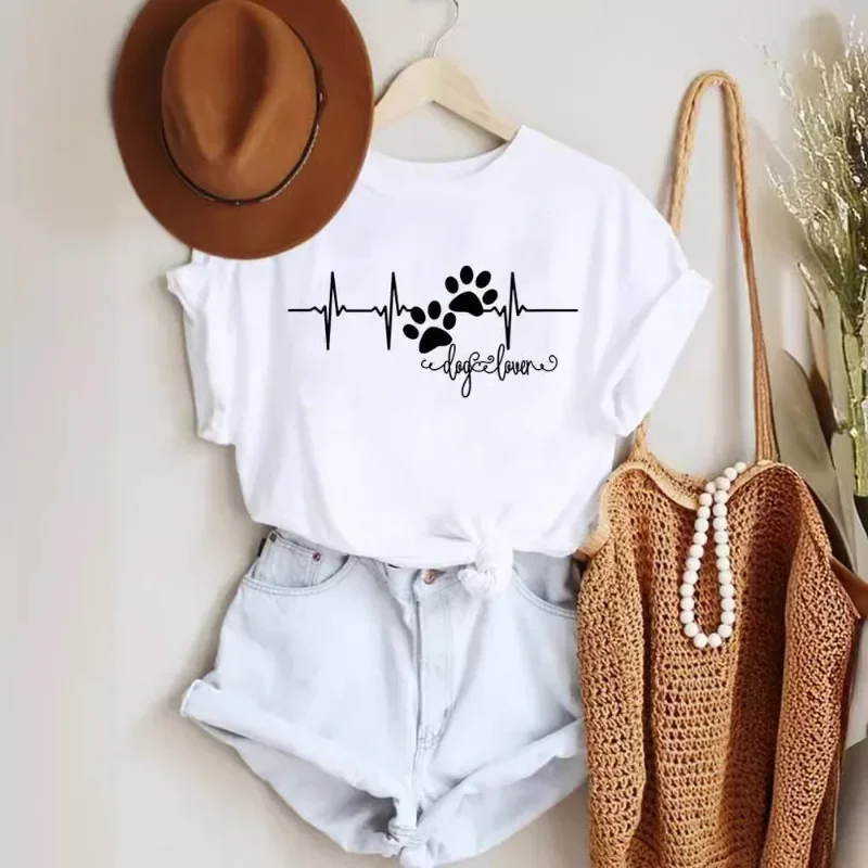 Ecg Round Collar Print Urban Casual T-shirt Short Sleeve Women's Wear Aesthetic  Tops  Graphic T Shirts  Aesthetic Clothes