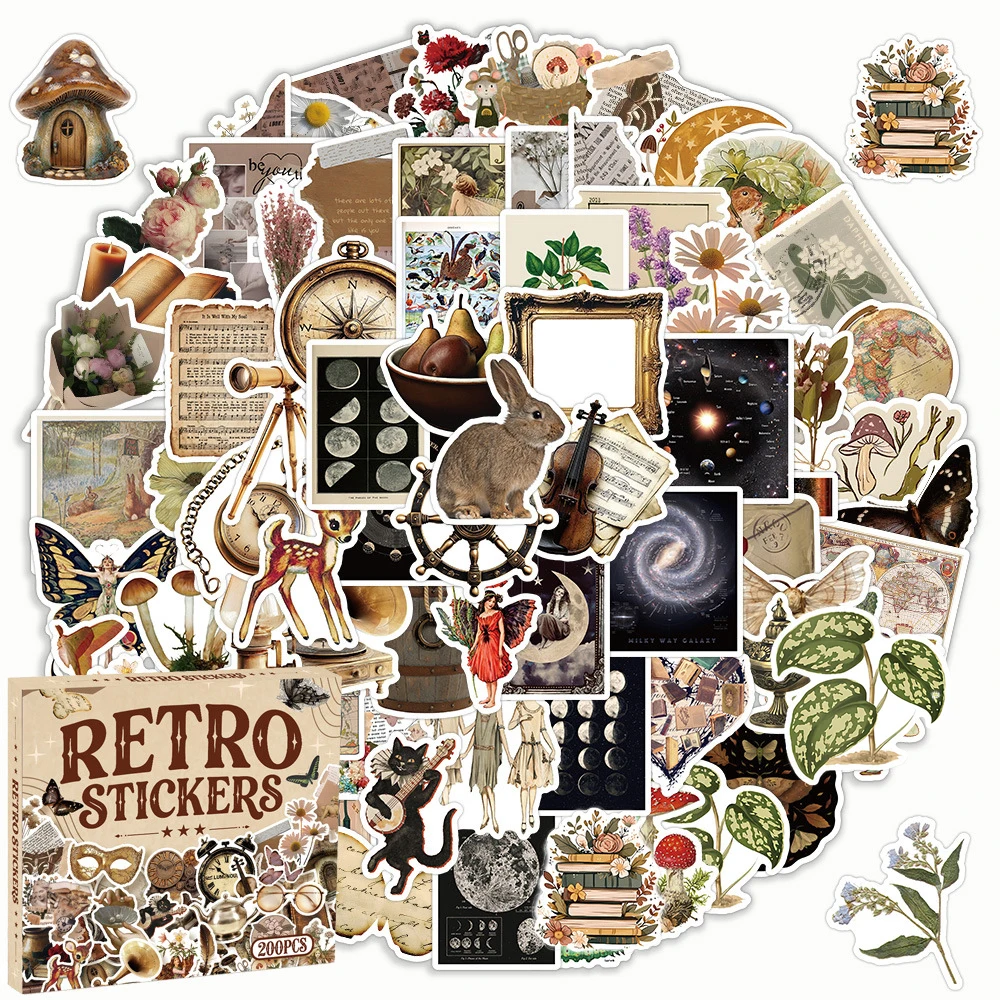 10/50/100/200 stücke Vintage Cartoon Aufkleber Ästhetische DIY Schreibwaren Scrapbooking Schule Liefert für Kinder Retro Dekoration abziehbilder