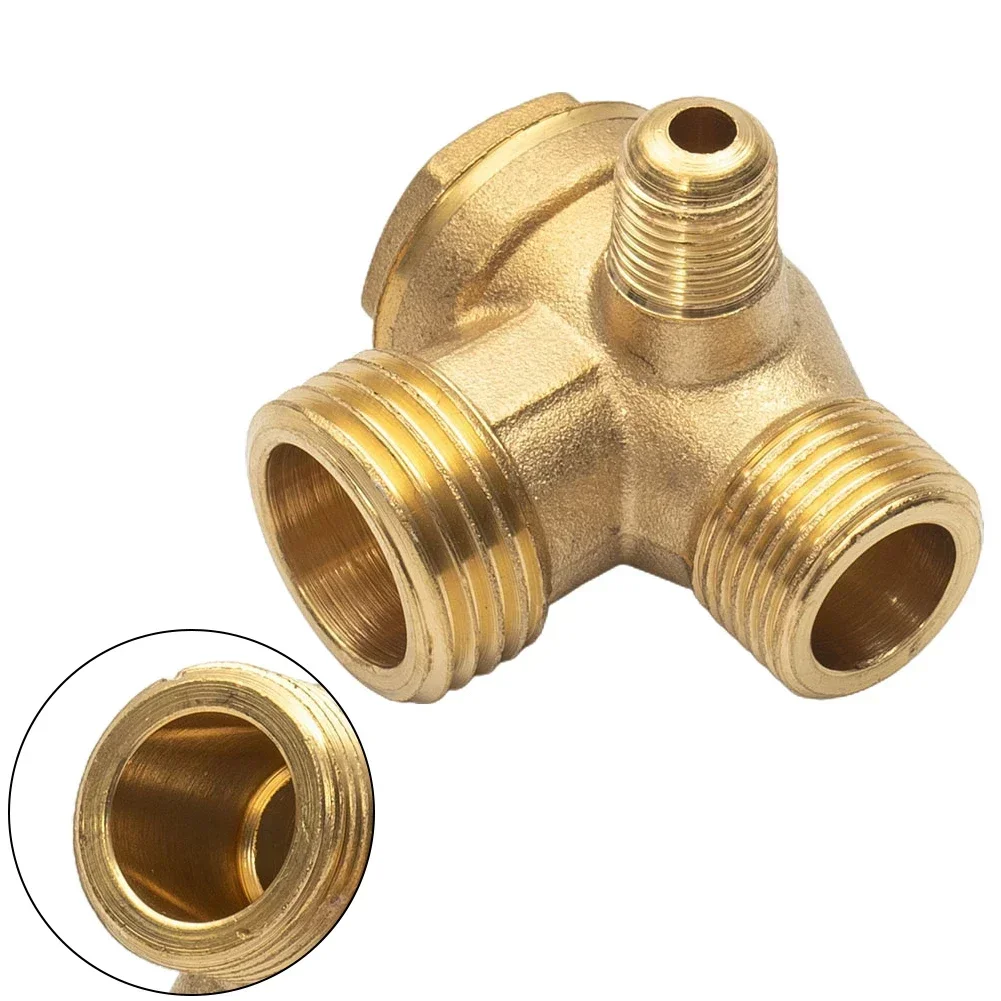 Air Compressor 3-Port Brass Threaded Check Valve Connector Tool 10*16*20 Male Thread 3 Way Metal Air Compressor Check Valve Gold