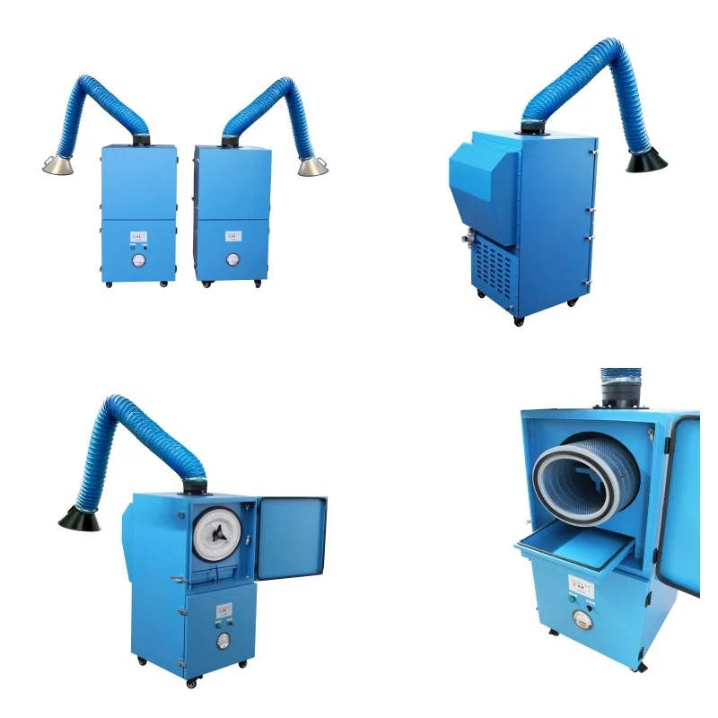 Double Flexible Hose Welding Fume Extraction Machine Cart Welding Dust Extractor for Metal Welding Fume Filtration Equipment