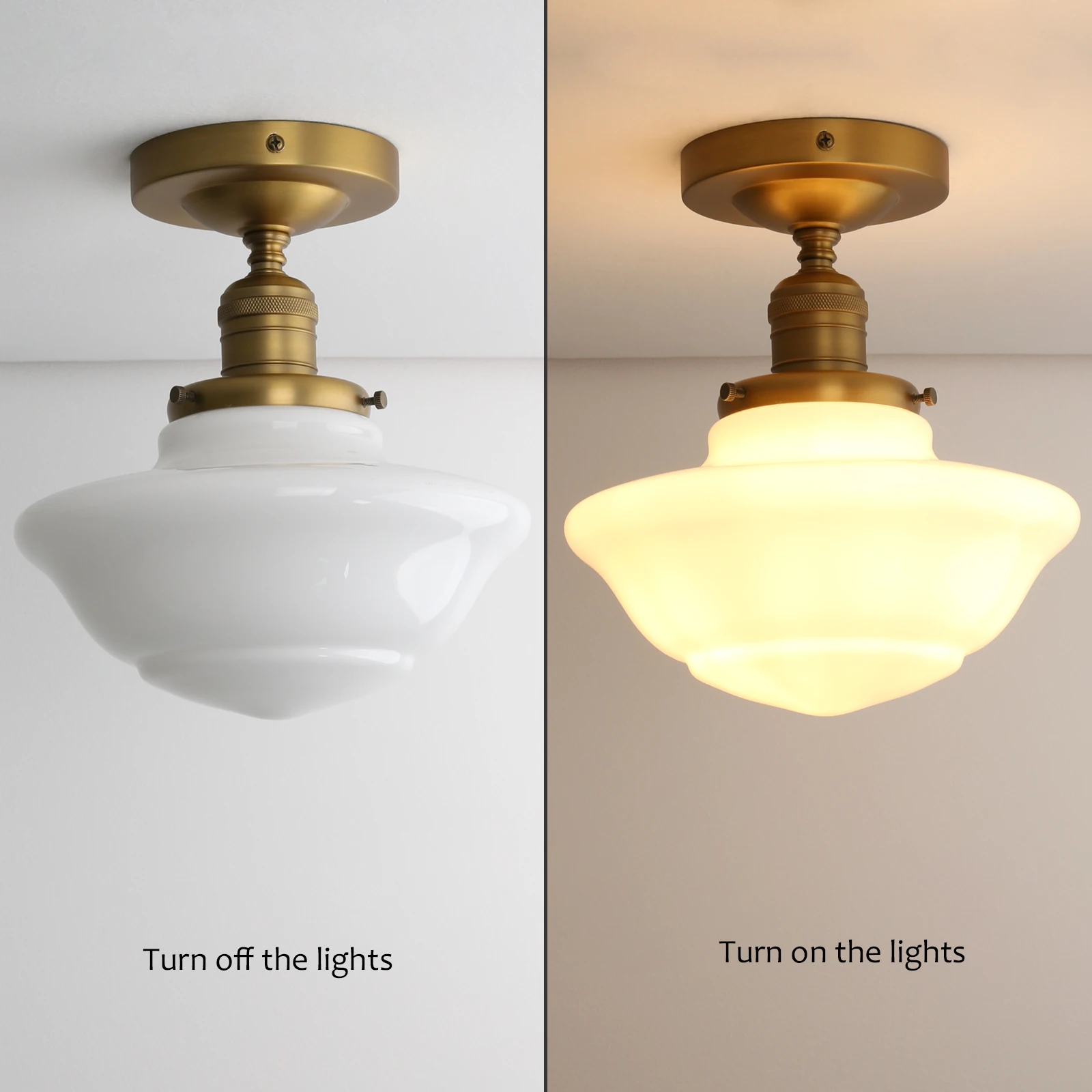 Vintage Flush Mounted Ceiling Lighting With Milk White Glass Shade, For Hallway Foyer Loft Living Room Bedroom