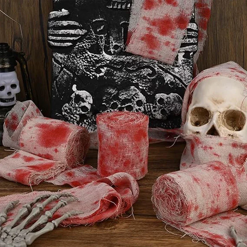 قماش ضمادة الدم الاصطناعي ، شاش زاحف الهالونيز ، مخيف ، قماش زخرفي ، منزل مسكون ، الدعائم للحفلات ، تخطيط المكان #4
