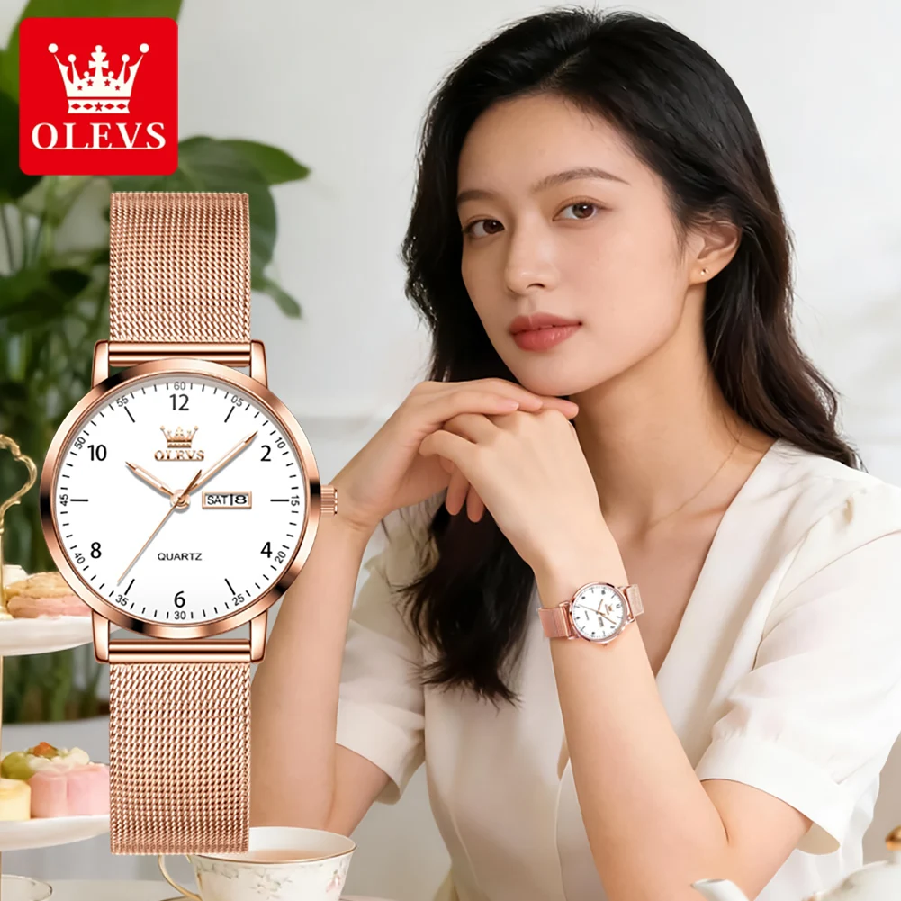 

OLEVS 2996 Watch Women Ultra Thin Quartz Watch Mesh Strap Waterproof Date Display Fashion Elegant Casual Wristwatch Girls Gift