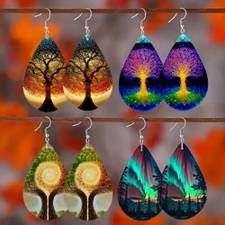 SOMESOOR Bohemian Wooden Water Drop Earrings, Fashion Dangle Drop Earrings, Tree Of Life Aurora Earrings, Girls Jewelry Gifts