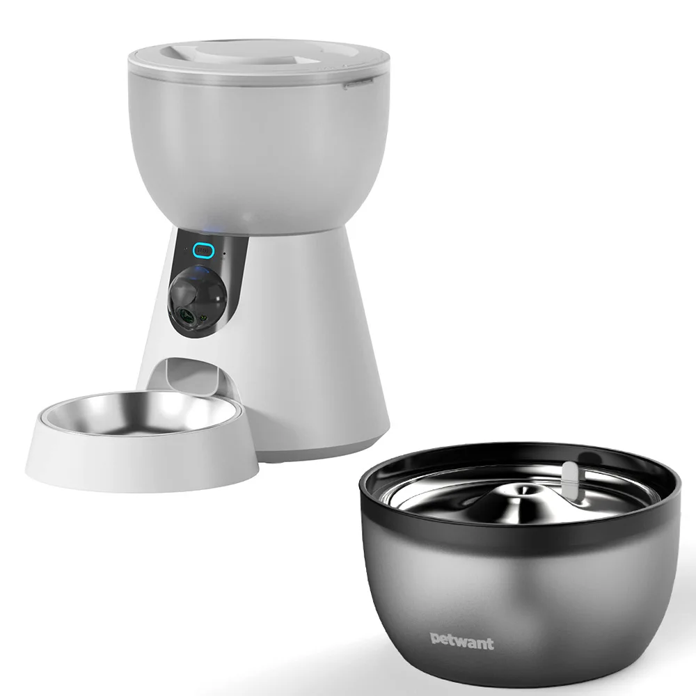Factory Price OEM OCM WIFI App Controlled Camera Automatic Pet Feeder With Stainless Steel Water Fountain Set For Cat And Dog