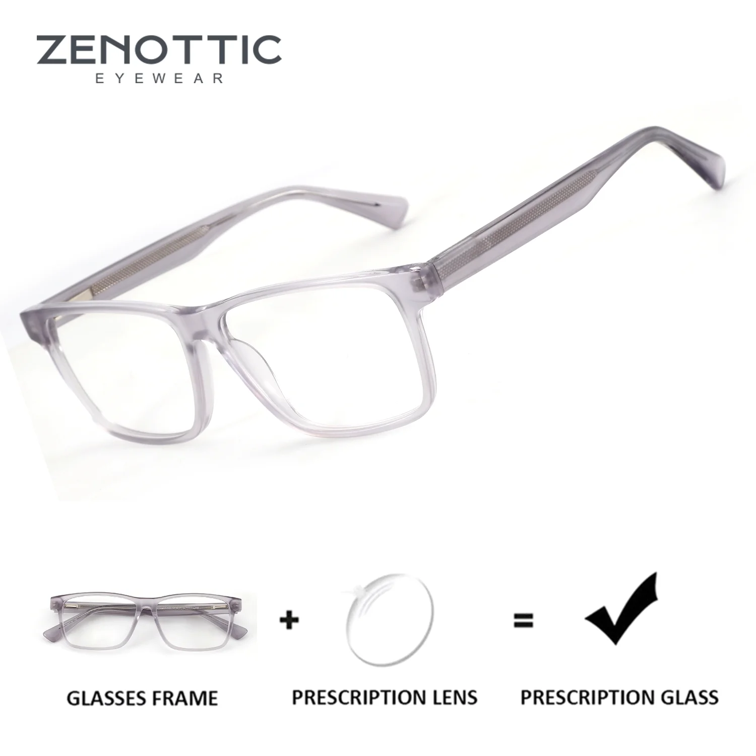 ZENOTTIC Modish Acetate Square Prescription Glasses Anti Blue Light Myopia Optical Lenses With Recipe Man