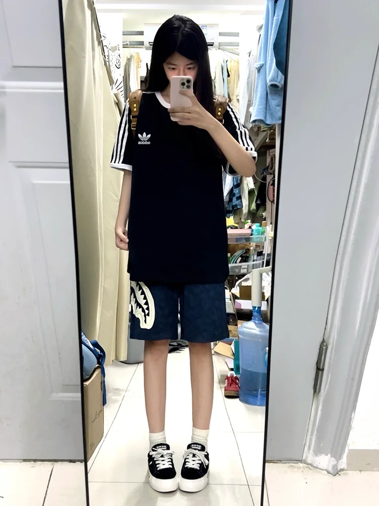 

Trendy ark ort Pants Men's Summer Casual Patch Design Five-Point American Sle Couple Leisure Sports Pants Loose Straigh...