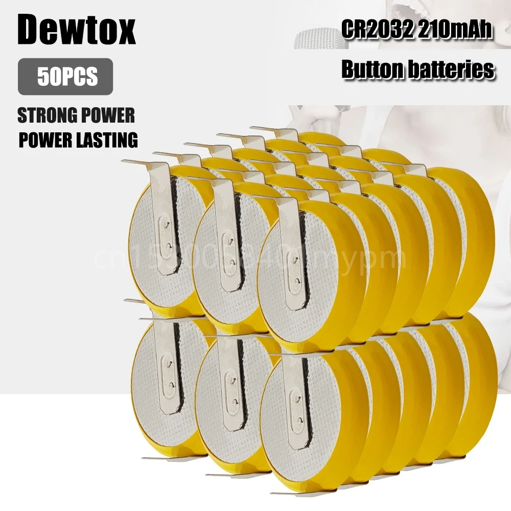 50PCS Dewtox CR2032แบตเตอรี่ลิเธียมลิเธียม3V แนวนอน Solder Pin แบตเตอรี่สำหรับ Metronome แบตเตอรี่สำหรับเครื่องดนตรี