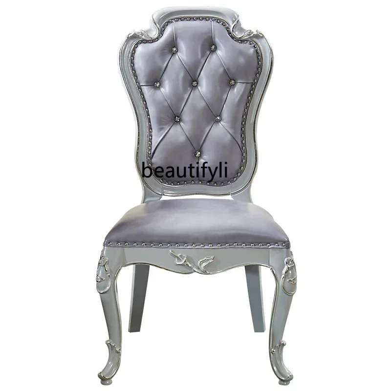 

American light luxury dining chair restaurant high-end gold-painted household solid wood back chair leather dining chair