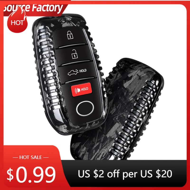 

Car Stickers Key Fob Case for Toyota Tundra Sienna Sequoia 2022 2023 2024 Real Carbon Fiber Key Shell for Toyota Smart Key