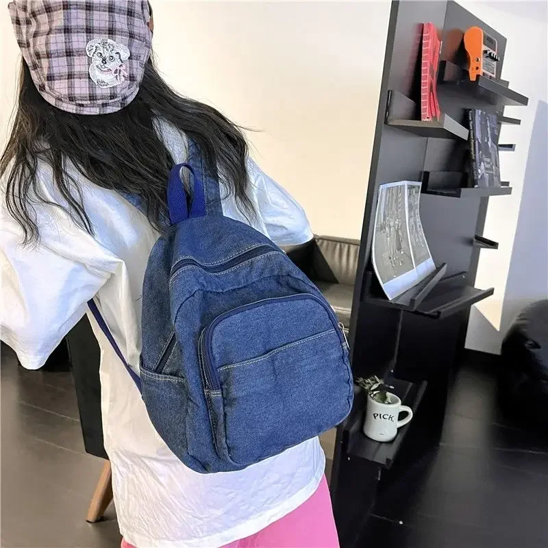 Denim Artistic Mini Book Bag Women's Small Casual Backpack Small Shopping Backpack