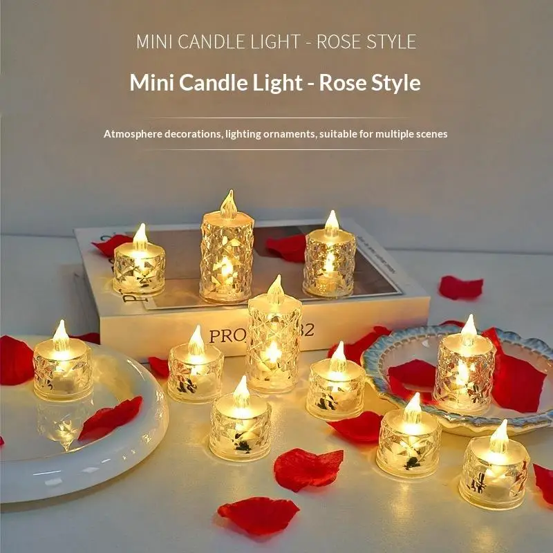Flickering Mini Rose LED Candle Battery Powered Wedding Valentine Home Table Decor