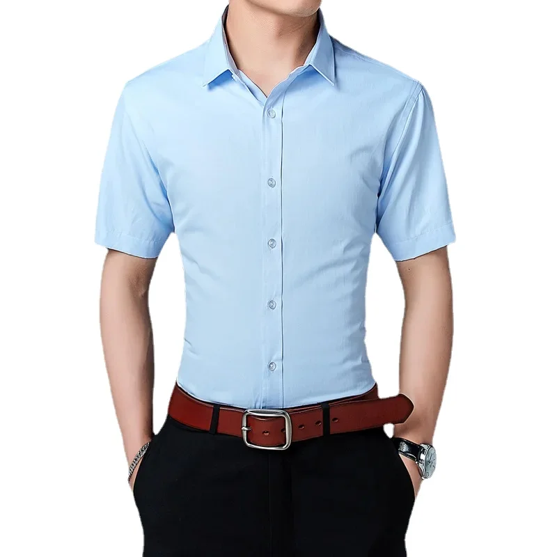 

New Arrival Men's Short Sleeved Shirt Korean Fashion Youth Mens Shirt Casual Slim Fit Solid Men's Plus Size Men Clothing