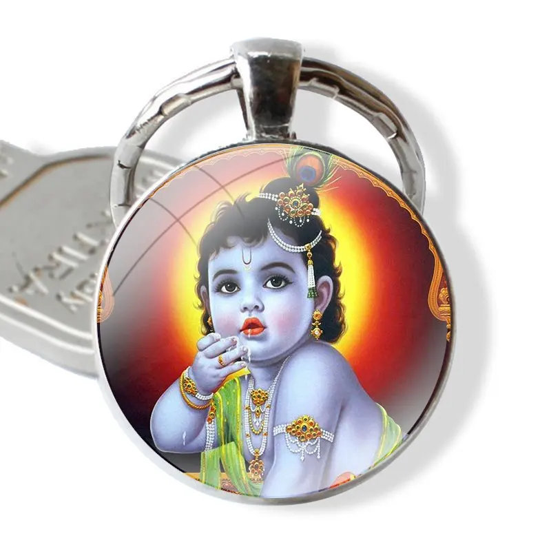 lord krishna 25mm Glass Cabohcon Keychain Key Rings for Women Men Jewelry Gift