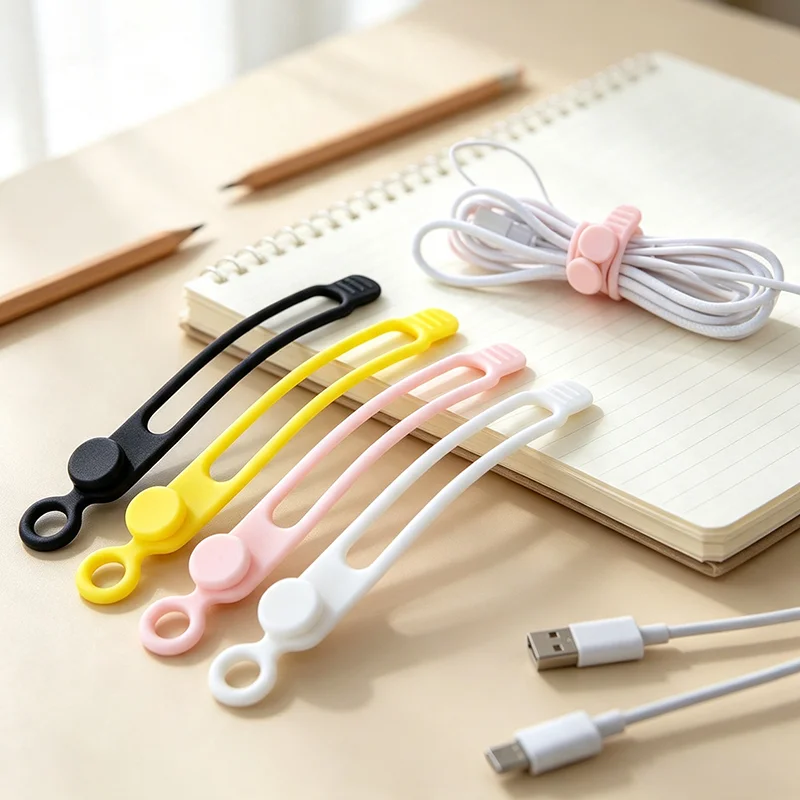 Silicone Wire Cable Ties Reusable Cord Straps Portable Travel Cable Organizer Data Line Sorting Tool Home Office Storage Supplie