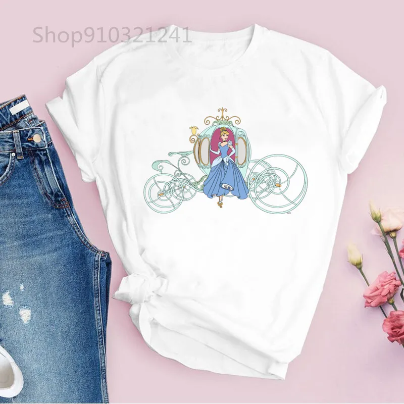 Vintage Cinderella Ballet T-shirt Girl Harajuku Tshirt for Women Funny Cartoon Graphic Tees shirt Korean Style Clothes Top