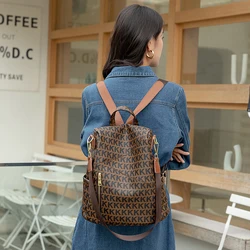 Mochila De piel auténtica para mujer, de gran capacidad bolso de viaje, estético, de lujo, tendencia, 2024