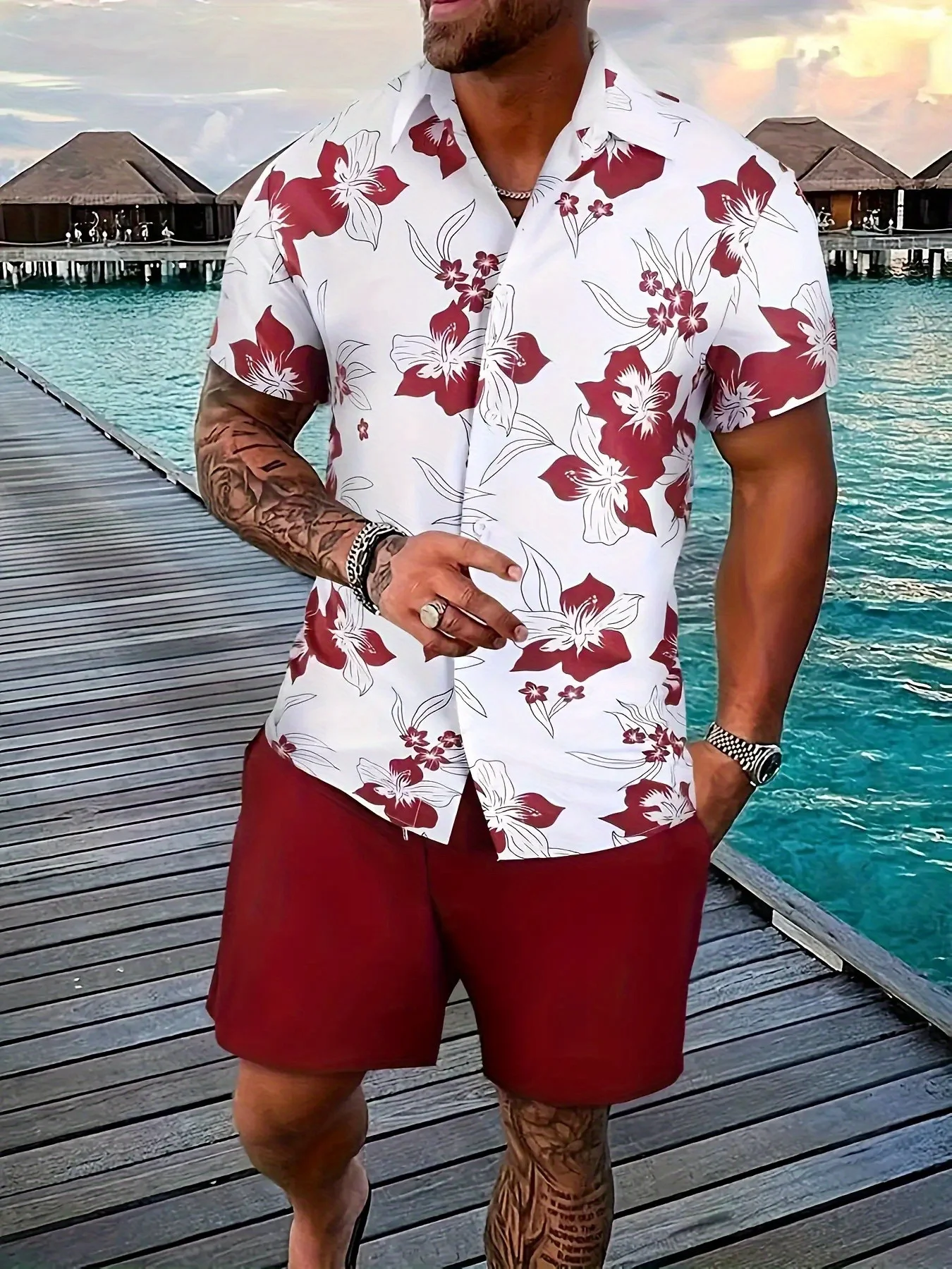 Beach Shirt Hawaiian - Completo coordinato da uomo con motivo