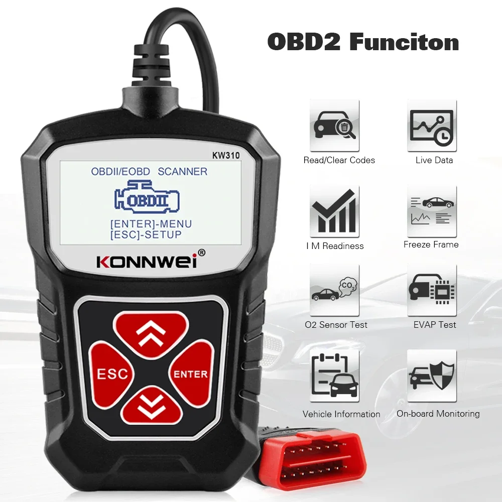 KONNWEI KW310 OBD2 Code Reader 12V Car Diagnostic Scanner Multiple Languages Full OBDII Functions Scan Tool PK ELM327