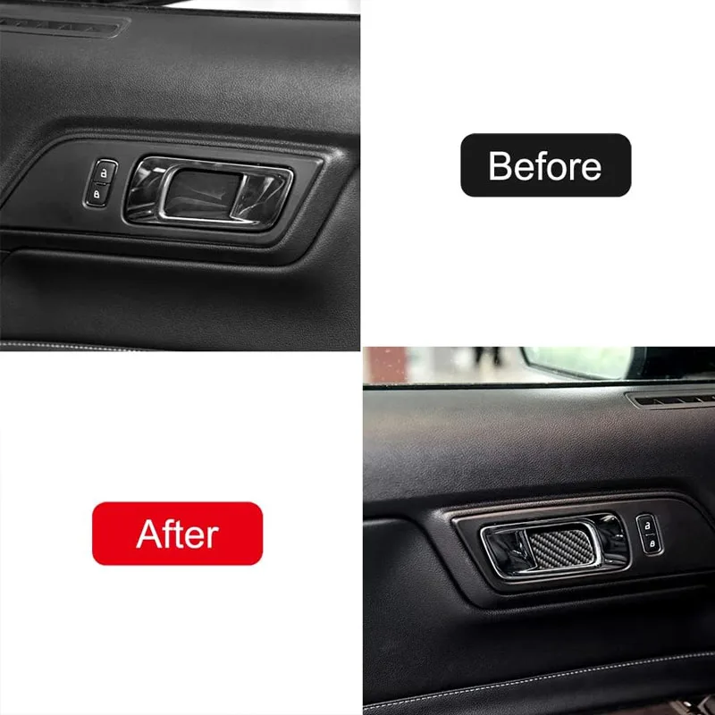 Carbon Fiber for Ford Mustang 2015-2020 Door Handle Cover Automotive Parts Inner Door Handle Bowl Cover Stickers Decoration