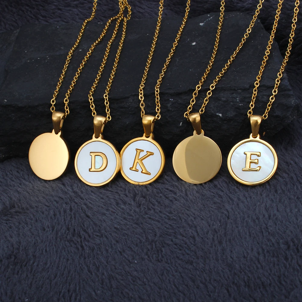 2025 New Stainless Steel A-Z Initial Letter Necklace Nature Shell Inlay Free Custom Engrave for Girl Femme Valentine's Day Gift
