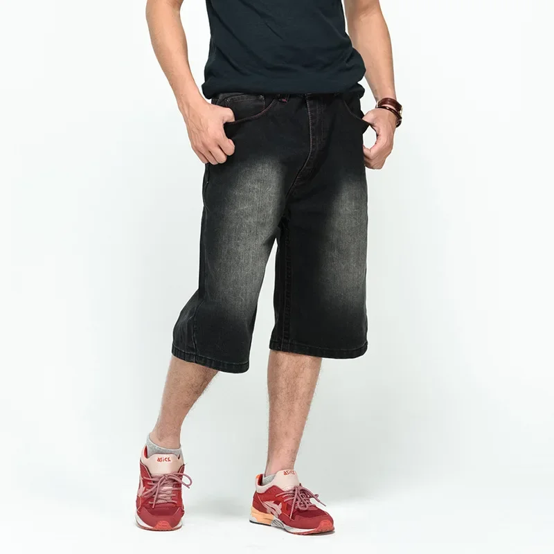 

Denim Pants for Men Sports Vintage Jeans Loose Printed Pockets High Waist Wide Leg Skateboarding Hip Hop Calf Length Trousers