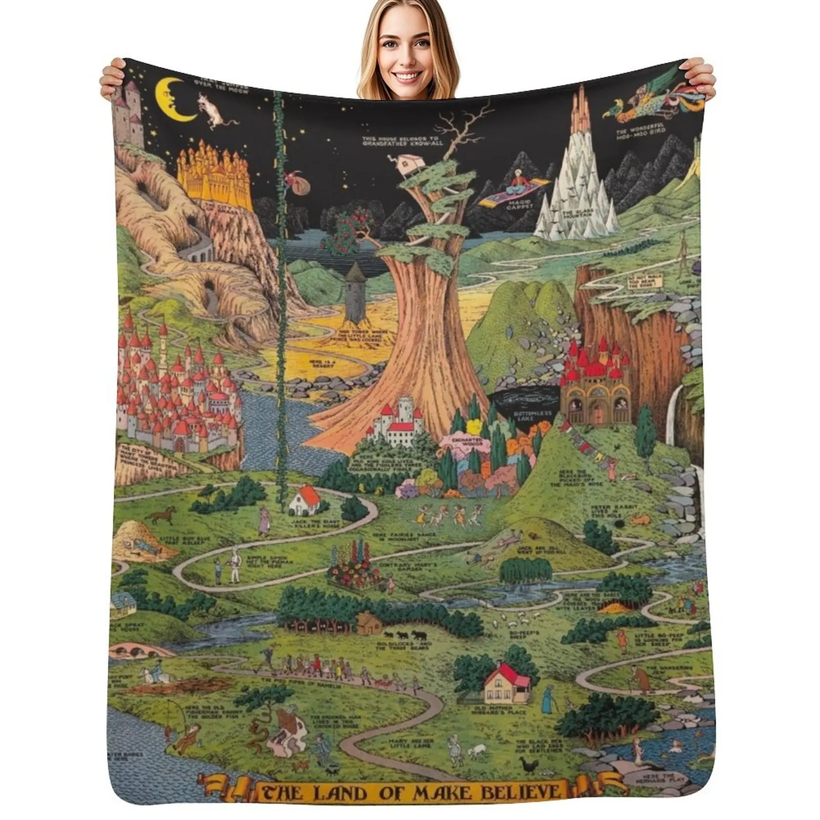 

The land of make believe. Published by Jaro Hess 1930 Cornucopia of Fairy Tales Detailed Labeled Map Fun Magical F Throw Blanket