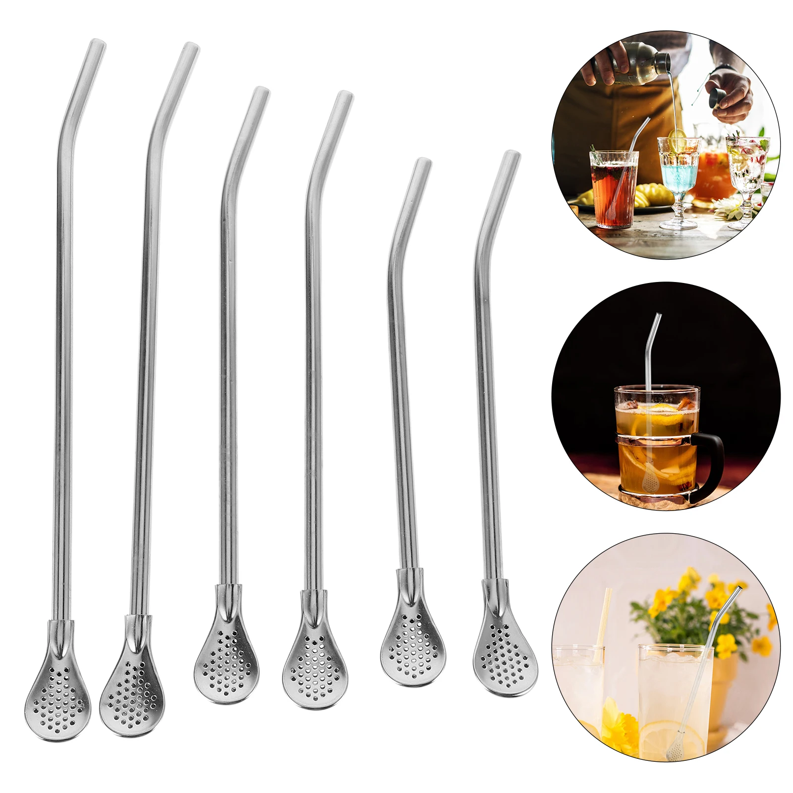 

6 Pcs Stainless Steel Straw Strainer Filter Loose Leaf Tea Spoon for Drinking Coffee Cocktail Straws Detachable