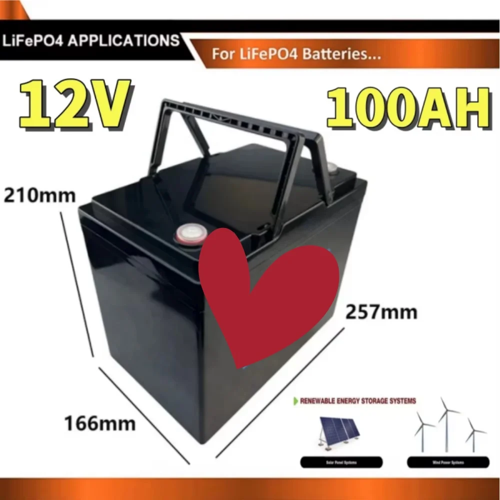 

LiFePO4 аккумулятор 12 В, 100 Ач со встроенным BMS 100 А для солнечных систем на колесах — 6000+ циклов, долговечная замена свинцово-кислотной батареи