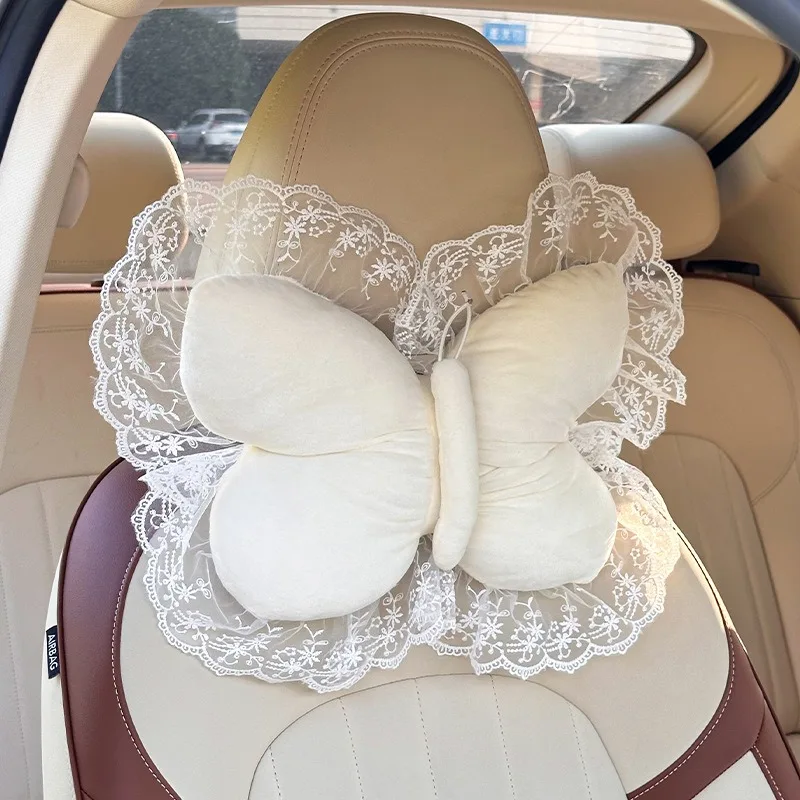 Auto Kopfstütze High-End Bogen Spitze Auto Kissen Nackenkissen Plüsch Auto weiches und bequemes Kissen