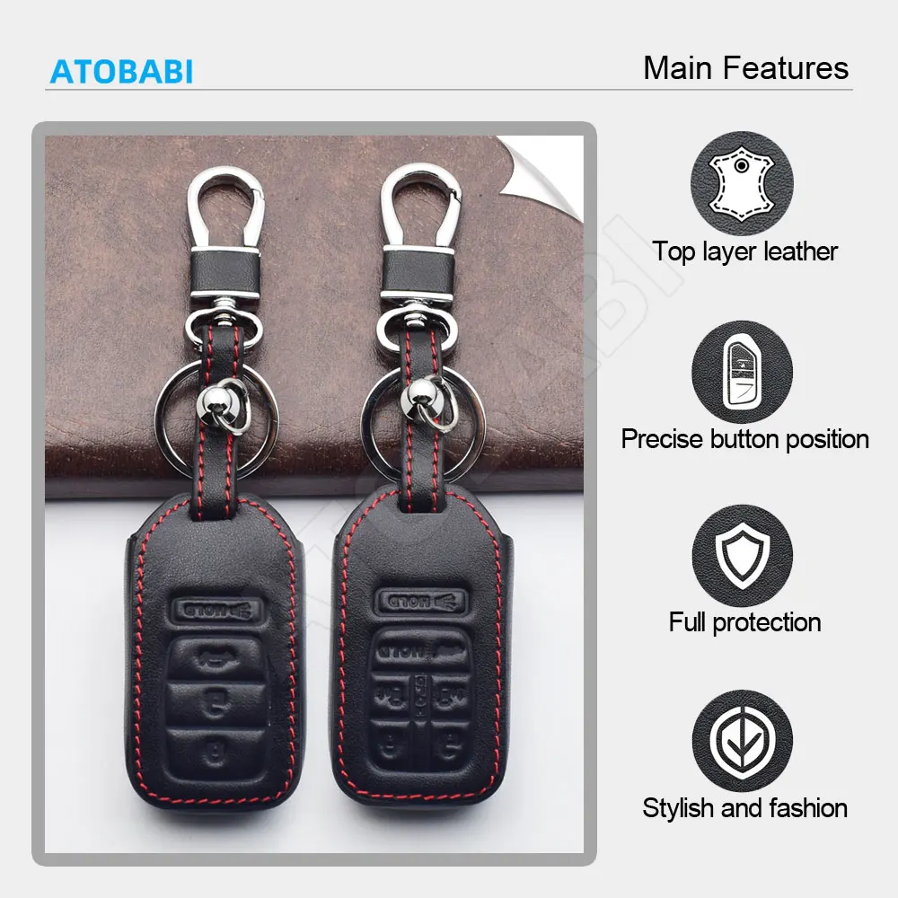 Leather Car Key Case Remote Fobs Protector Cover For Honda Civic Accord CR-V Jazz City Fit Jade Odyssey Pilot Insight Crosstour