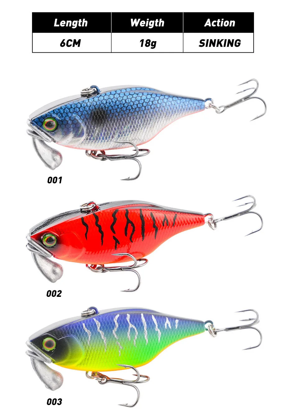 Sinkender VIB Fischköder 60mm 18g Jigkopf Vibrationsköder Weitwurf-Wobbler Schwimmköder Angelköder für Forelle Hecht Hundehaifisch – Detail 3