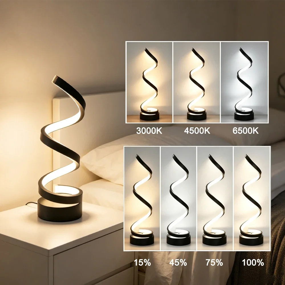 LED Spiral Dimmable Table Lamp Suitable for Living Room Bedroom Study Adjustable Brightness Bedside Lamp for Office and Home Use