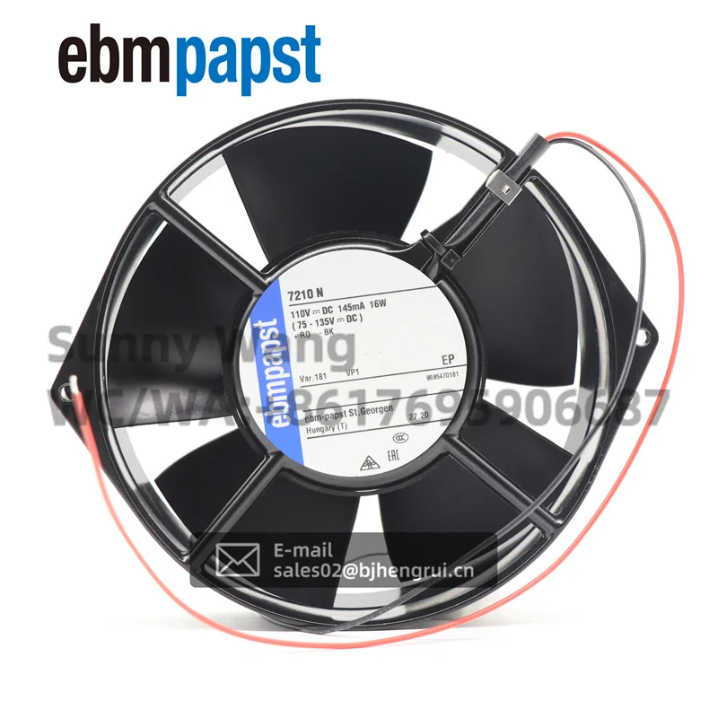 

ebmpapst 7210N-181 110V AC 16W 0.145A 3050RPM 172x55mm 345m3/h Ball Bearing Rail Transit UPS Machine Axial Cooling Fan
