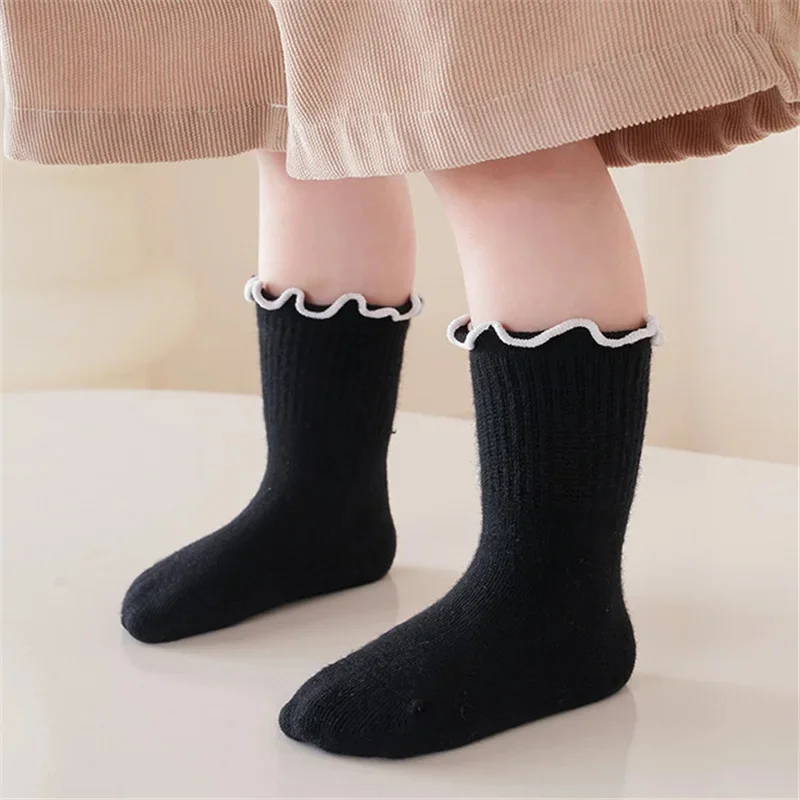 Children\'s Girls Socks Cotton Solid Kids Girl Frilly Socks Soft Fashion Princess Baby Socks For Girls Spring Autumn0-12Years