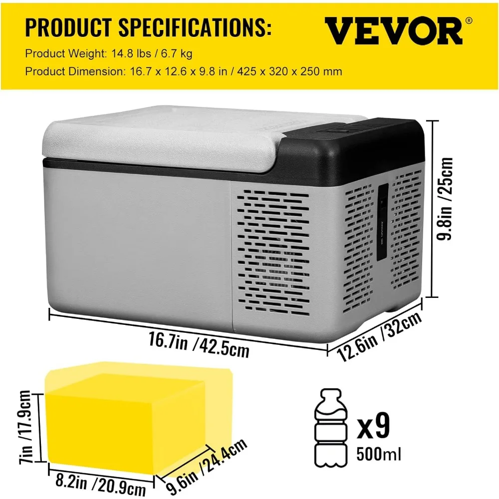 12V 10 QT ตู้แช่แข็งขนาดเล็กแบบพกพา (-4 ℉ ~ 68 ℉) ควบคุมแอปตู้เย็น12V/24V DC 110-220V AC สำหรับการตั้งแคมป์การเดินทางบนถนนกลางแจ้งและที่บ้าน