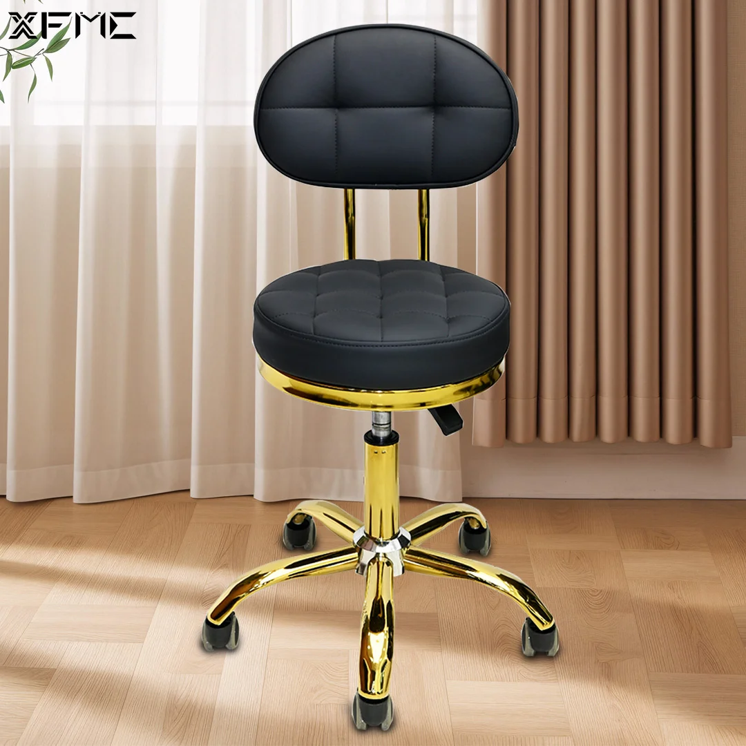 Luxury Black and Gold Nail Technician Stools Salon Round Small Stool Luxury Esthetician Saddle Stool Chair with Back Support