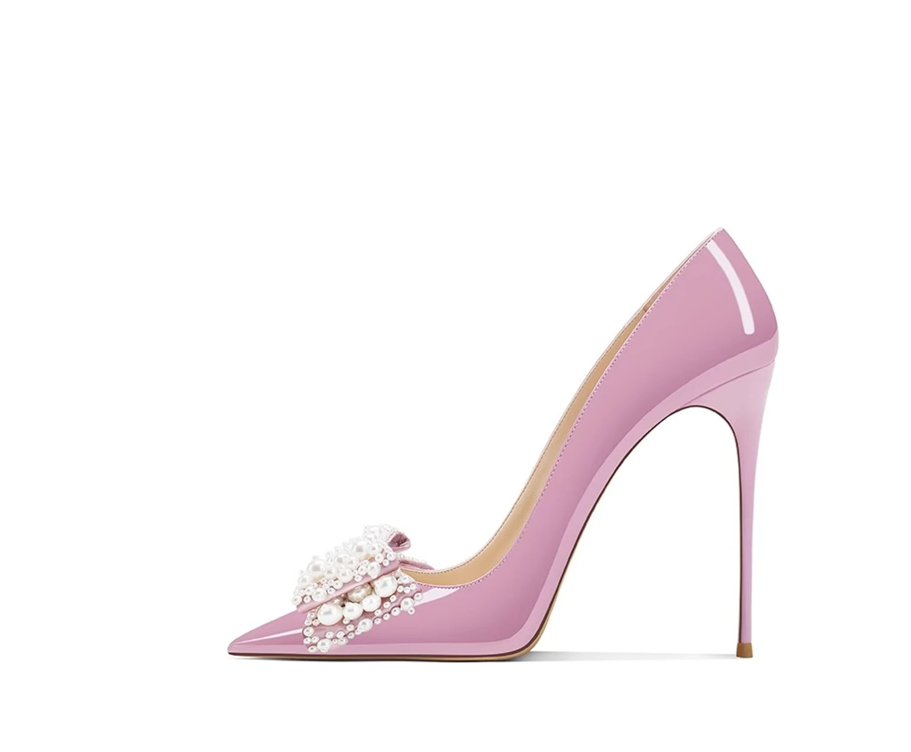 

Sweety Crystal Bowtie Pink Patent Leather Women Pumps Ladies Pointed Toe Slip-on Thin High High Heels Dress Wedding Party Shoes