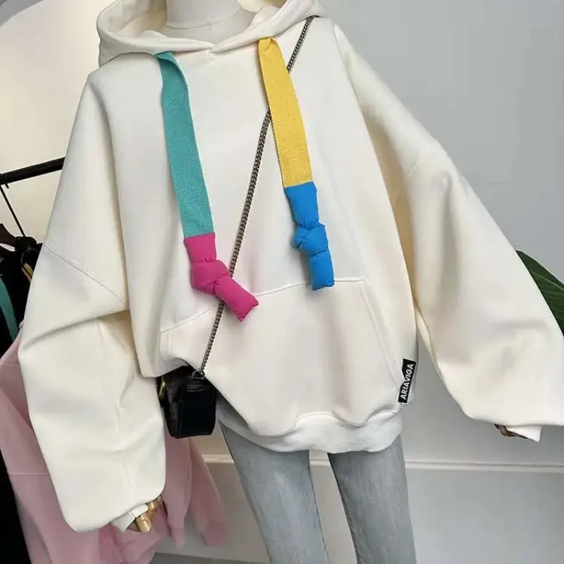 

Women Trendy Colorful Drawstring Chic Hooded Sweatshirts Streetwear Y2K Loose Hoodie Casual Long Sleeve Pullover Tops Grunge