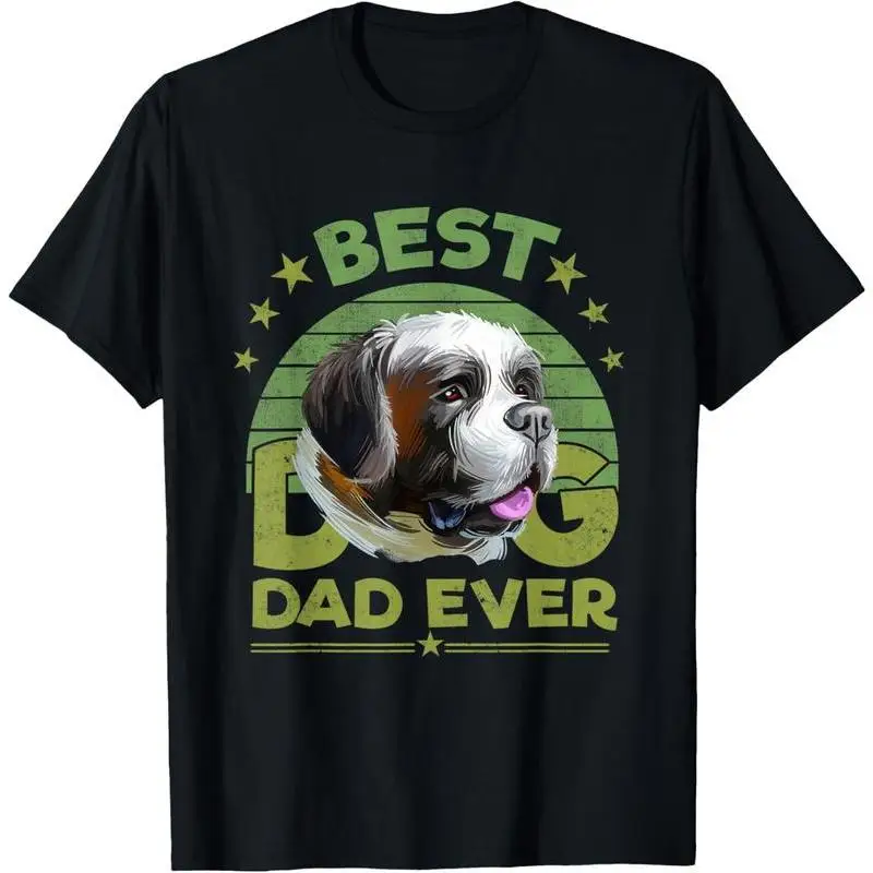 

Unisex Saint Bernard Dog Dad T-Shirt Best Dog Dad Ever Graphic Tee Pet Owner Realistic Animal Print Father's Day Gift Casual Top