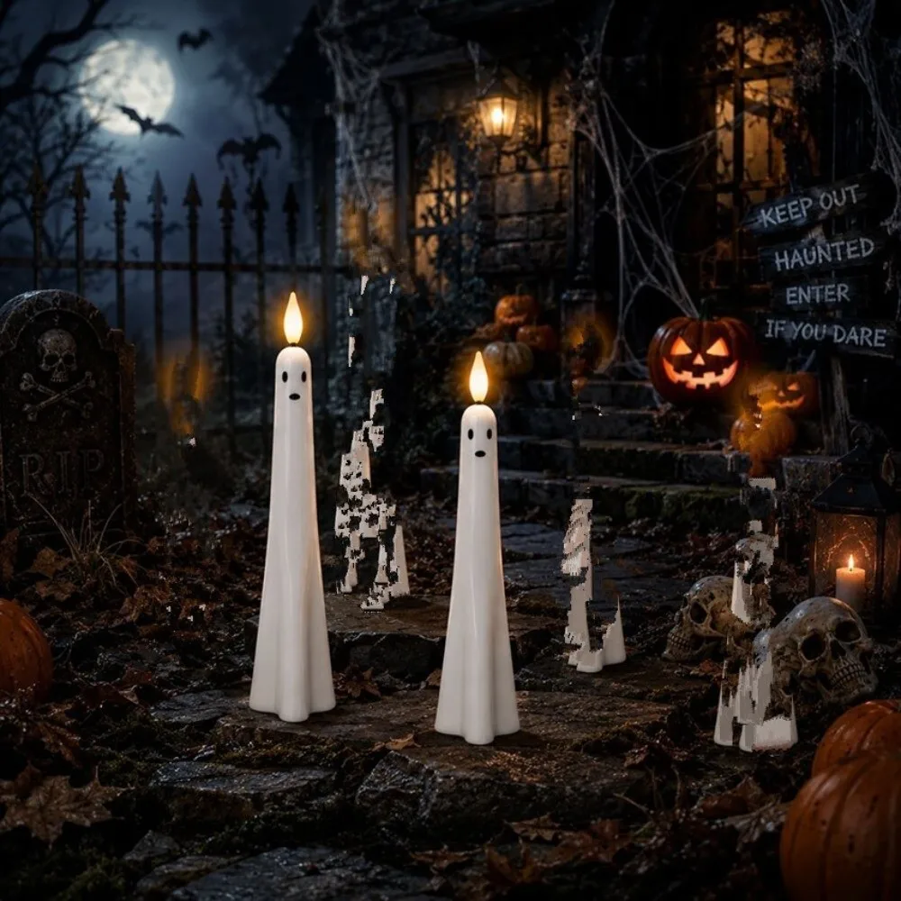 Realistic Flickering Halloween Electronic Candles Spooky Battery Operated Ghost LED Candles Light Sensitive Switch Soft Light