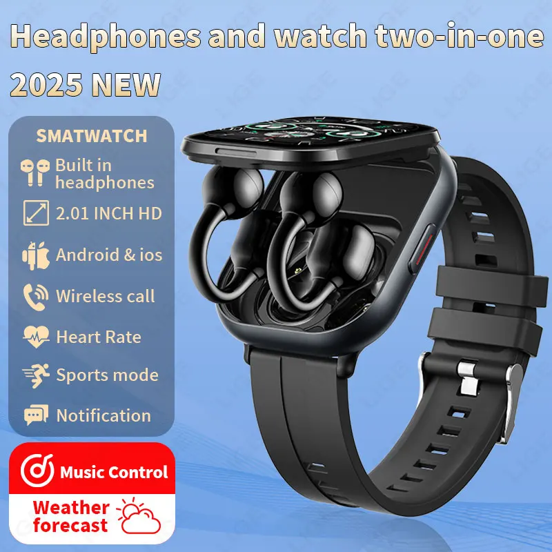 

LIGE 2 In 1 Bluetooth Call TWS Smartwatch with Earphones 2.01" HD Screen Heart Rate Sports Fitness Headset Smart Watch Men Women