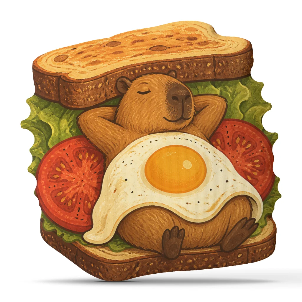 Capybara Breakfast Sandwich Shaped Plush Pillow Brunch Cushion Stuffed Throw Pillow for Capybara Lovers Sofa Decor Gift