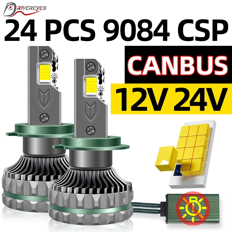 

H4 LED K5C CANBUS Led Lights H1 H7 H11 H8 9005 9006 HB3 HB4 9012 HIR2 H9 Car Headlight 24PCS CSP CHIP Fog Lamp Copper Tube 6000K