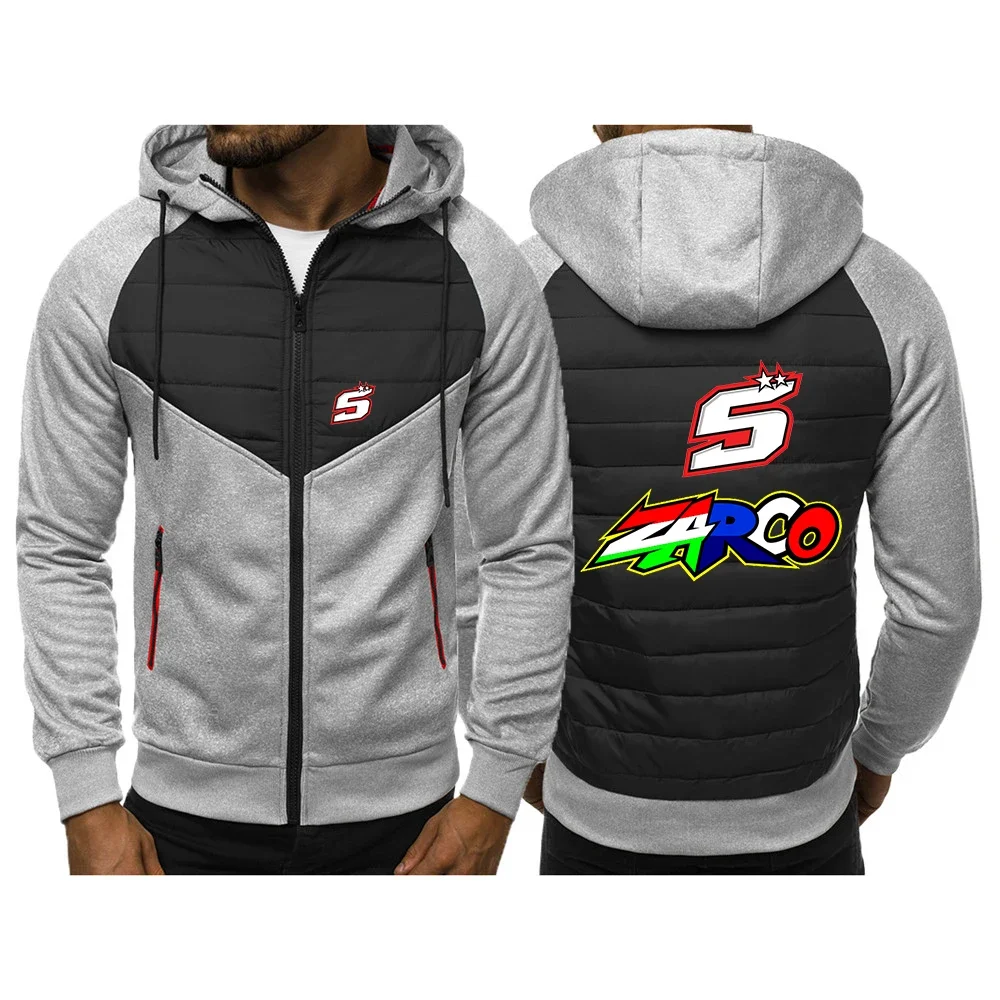 Moto Rider JOHANN ZARCO No. 5 Men Autumn and Winter New Three Color Hooded Cotton Padded Clothes Patchwork Printing Coat