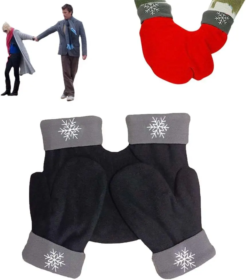 Winter Kerst Paar Hand in hand Handschoenen Koppels Wanten Comfortabele dubbellaagse warme sneeuwvlok geborduurd polar fleece