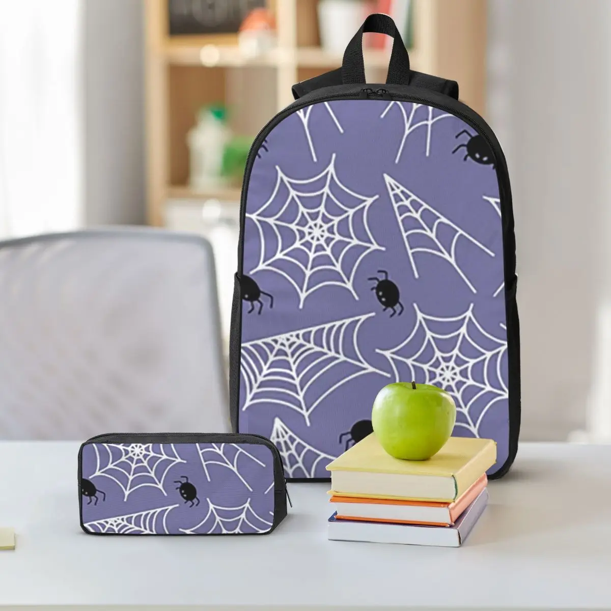 Halloween Black Cat Spider Gothic Witch Backpack Boys Girls BookBag School Bag Shoulder Bags 3ps Insulated Lunch Bag Pencil Case